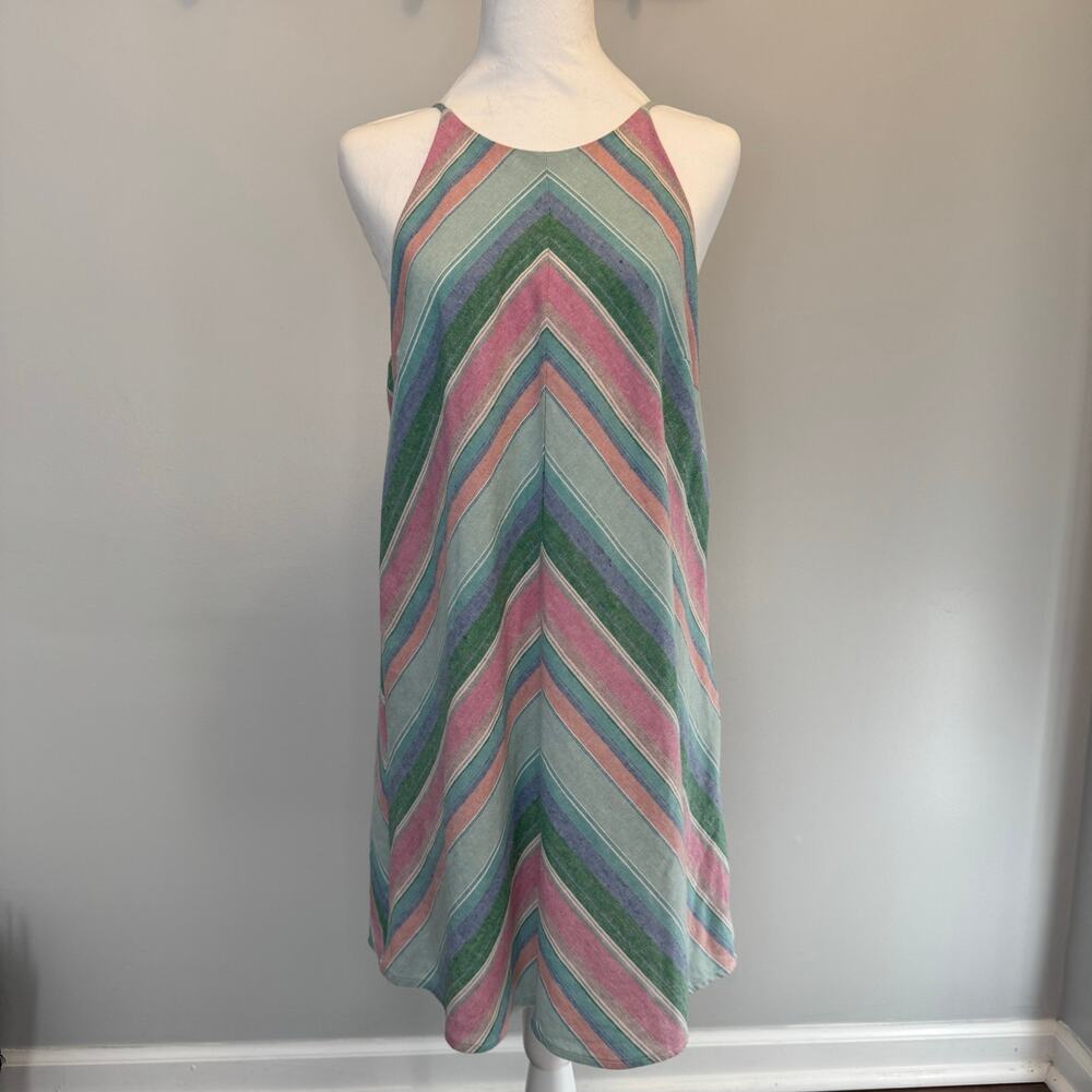 Francesca's Honey Belle Juniors LARGE Striped boho strap shift slip dress linen